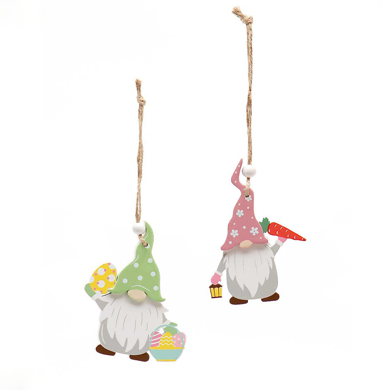 Pair of Wooden Easter Gnome Ornaments for Egg Tree 