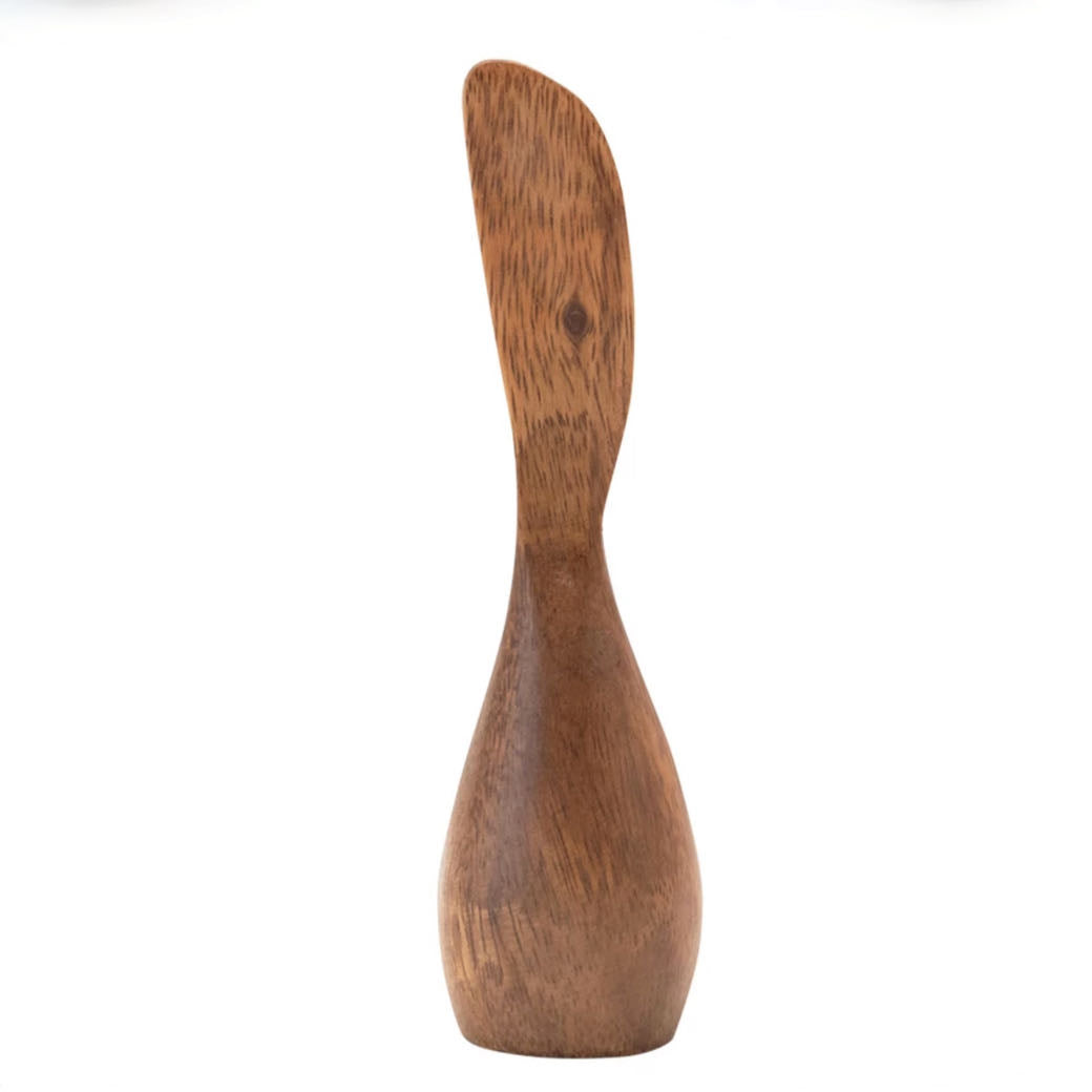 Set of Two Self-Standing Hand-Carved Acacia Wood Condiment Spreader - C