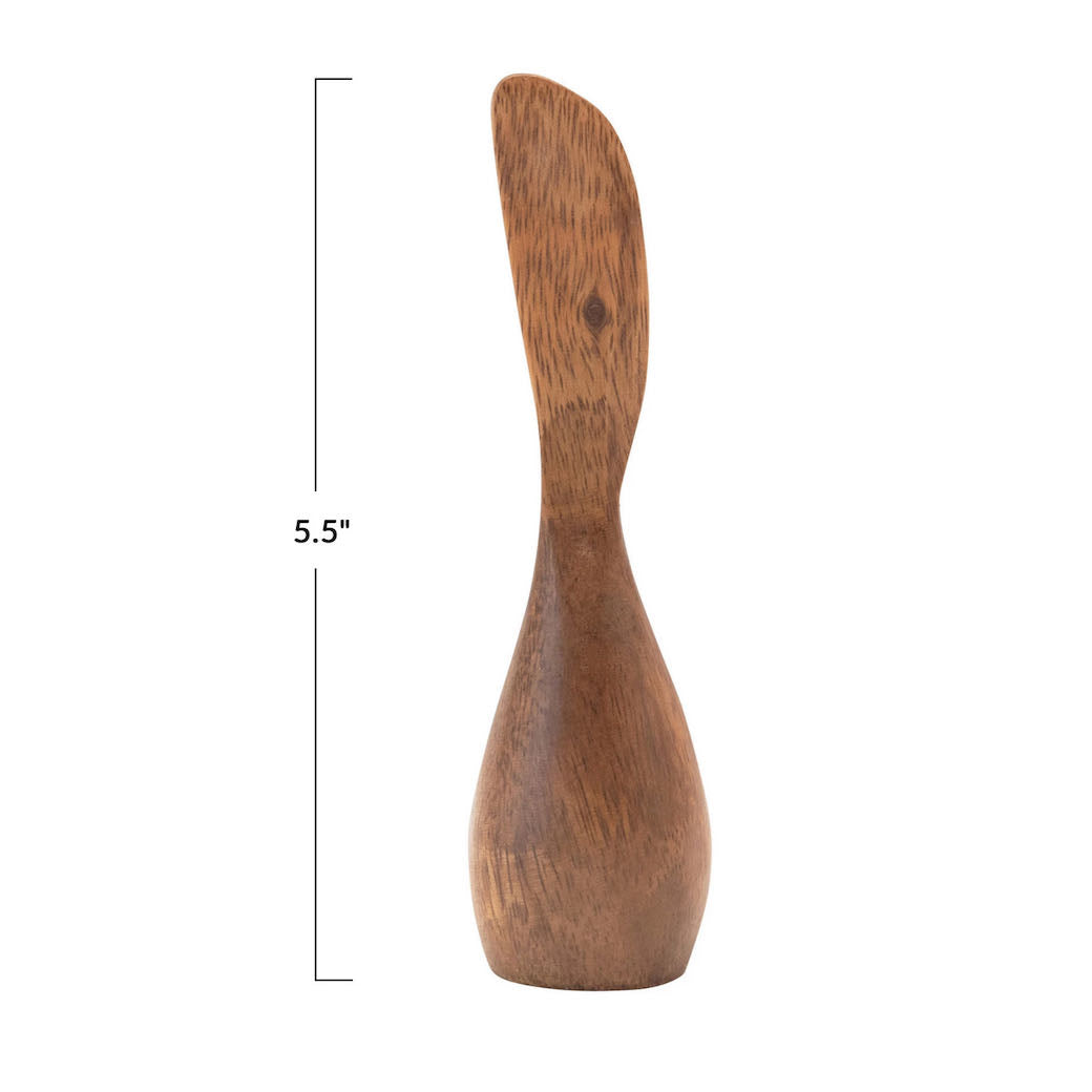 Set of Two Self-Standing Hand-Carved Acacia Wood Condiment Spreader - C