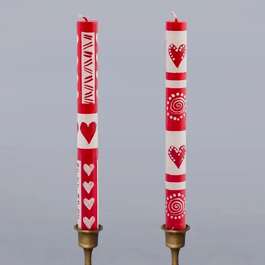 Pair of Hand-crafted & Hand-painted Valentine Taper Candles - B