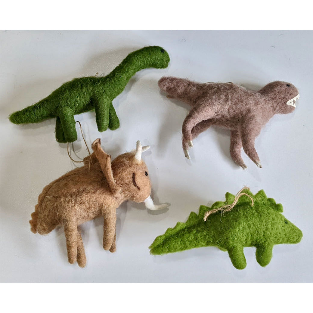 Set of Four Wool Felt Dinosaur Christmas Ornaments - A