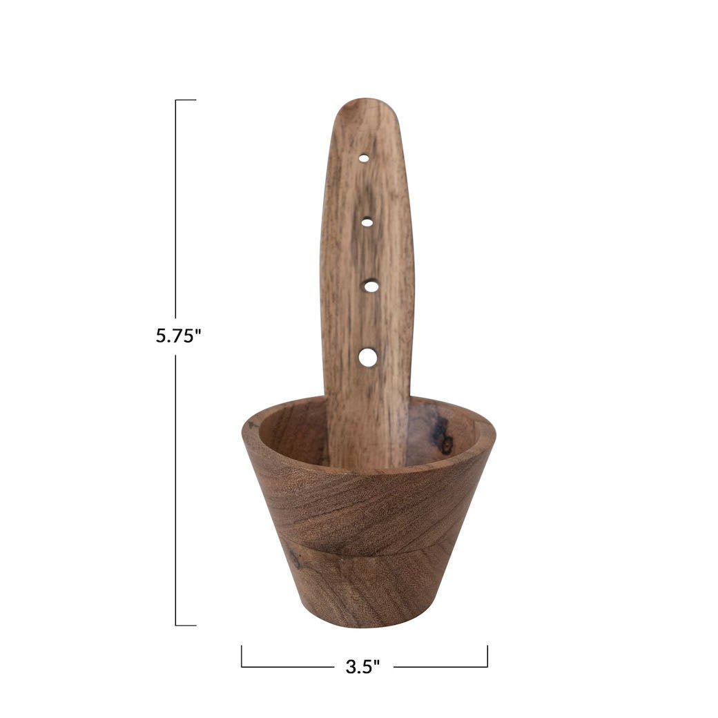 Acacia Wood Herb Stripper w Attached Bowl - Marmalade Mercantile