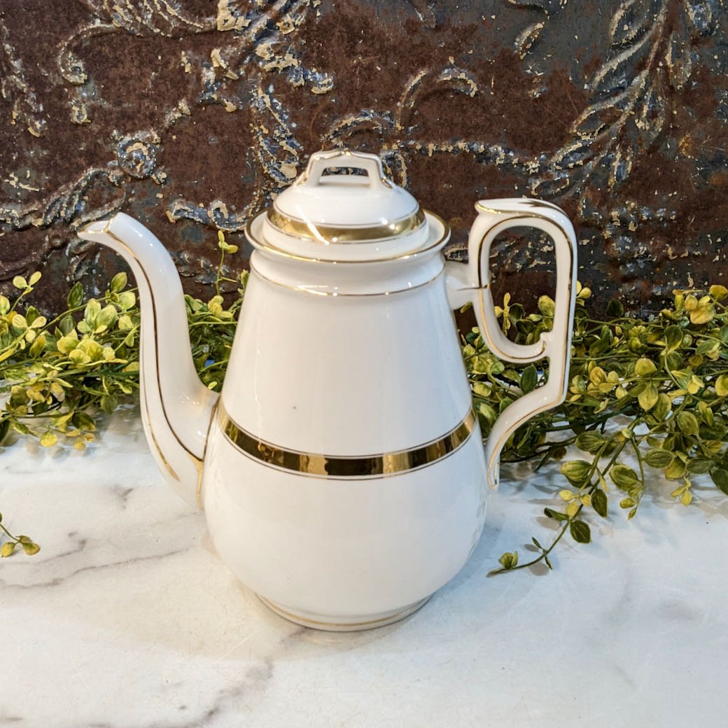 Antique German Porcelain Coffee/Tea Server with Gold Gilt Paint Accents - Marmalade Mercantile