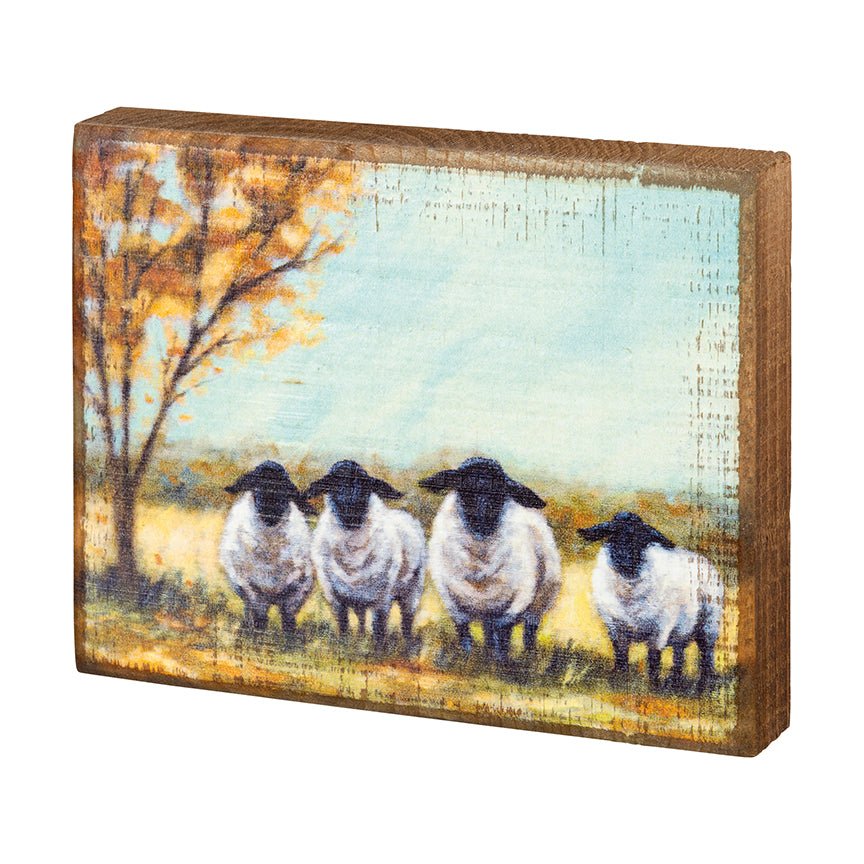 Autumn Sheep in Idyllic Pasture Rustic Wooden Block Sign - Marmalade Mercantile