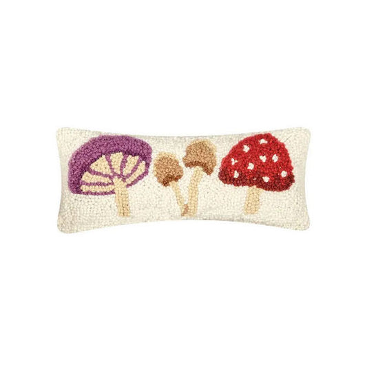 Cottage Core Mushrooms Hooked Rug Pillow - A