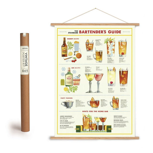 Bartender's Guide Chart Art Poster + Hanging Kit - Marmalade Mercantile