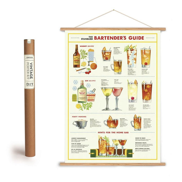 Bartender's Guide Chart Art Poster + Hanging Kit