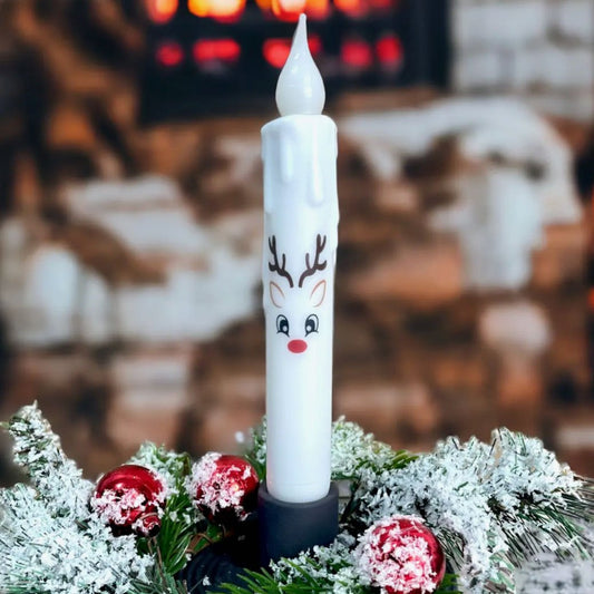 Battery Operated LED Christmas Taper Candle Rudolph Face - Marmalade Mercantile