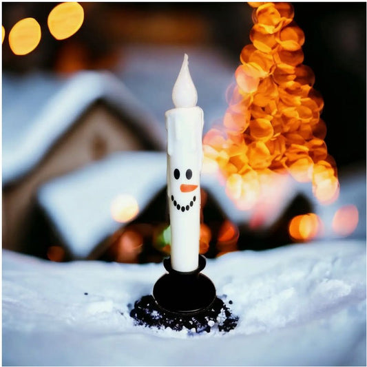 Battery Operated LED Christmas Taper Candle Snowman Face - Marmalade Mercantile