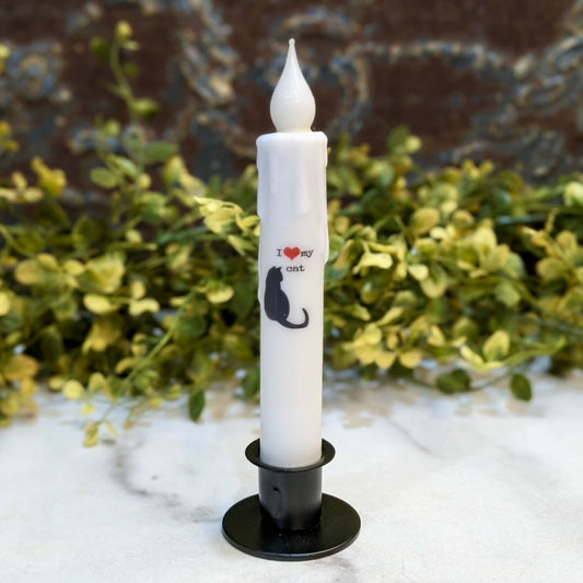 Battery Operated LED Taper Candle I Love My Cat - Marmalade Mercantile