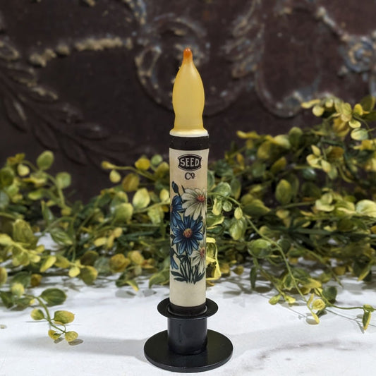 Battery Operated LED Taper Candle Vintage-Style Blue & White Flowers - Marmalade Mercantile