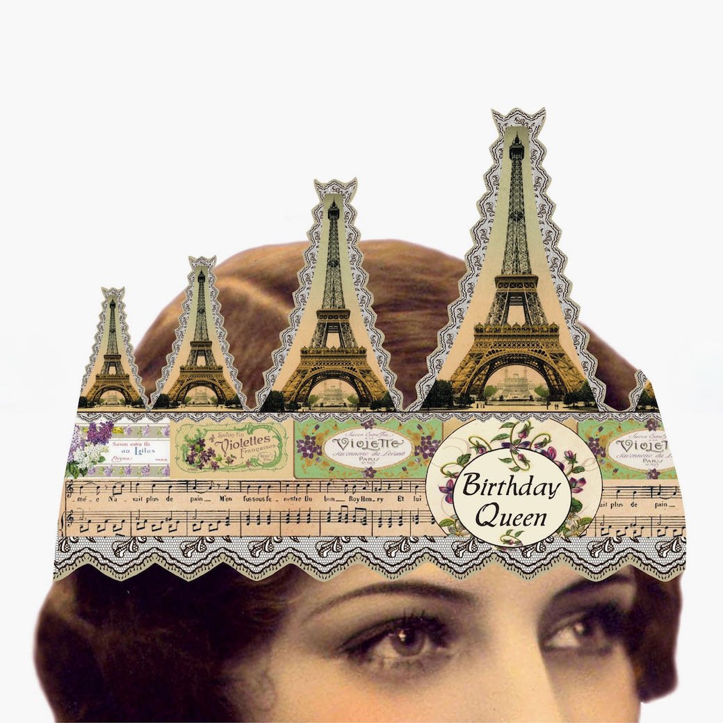 Birthday Queen Eiffel Tower Wearable Mailable Paper Tiara Greeting Card - Marmalade Mercantile