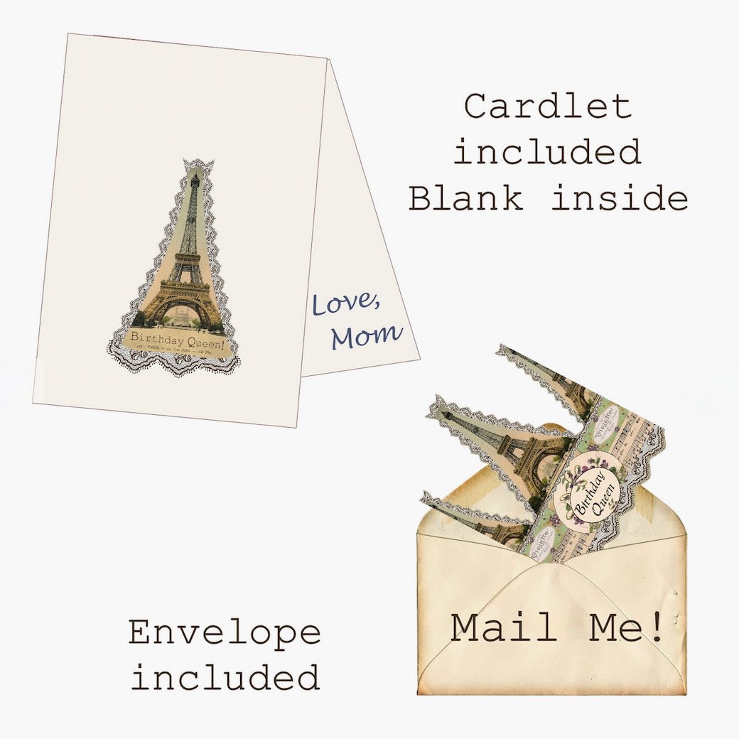 Birthday Queen Eiffel Tower Wearable Mailable Paper Tiara Greeting Card - Marmalade Mercantile