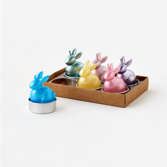 Boxed Set of Six Multi-Colored Iridescent Bunny Tea Lights - Marmalade Mercantile