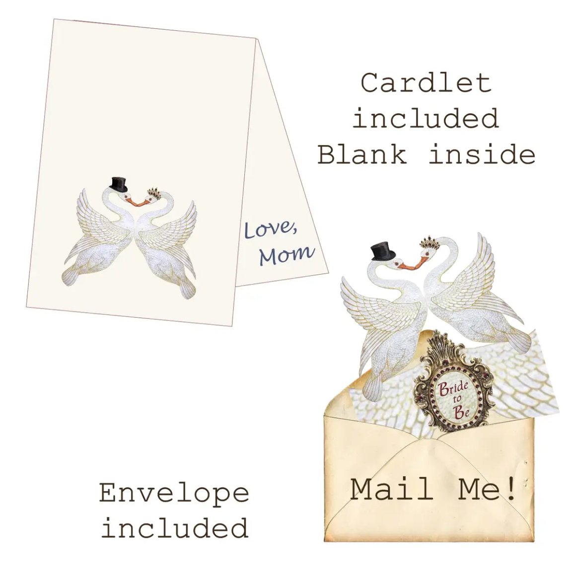 Bride to Be Mailable Wearable Paper Tiara Swan Greeting Card - Marmalade Mercantile