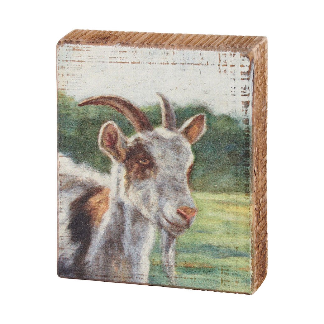 Brown & White Billy Goat Rustic Block Sign - Marmalade Mercantile
