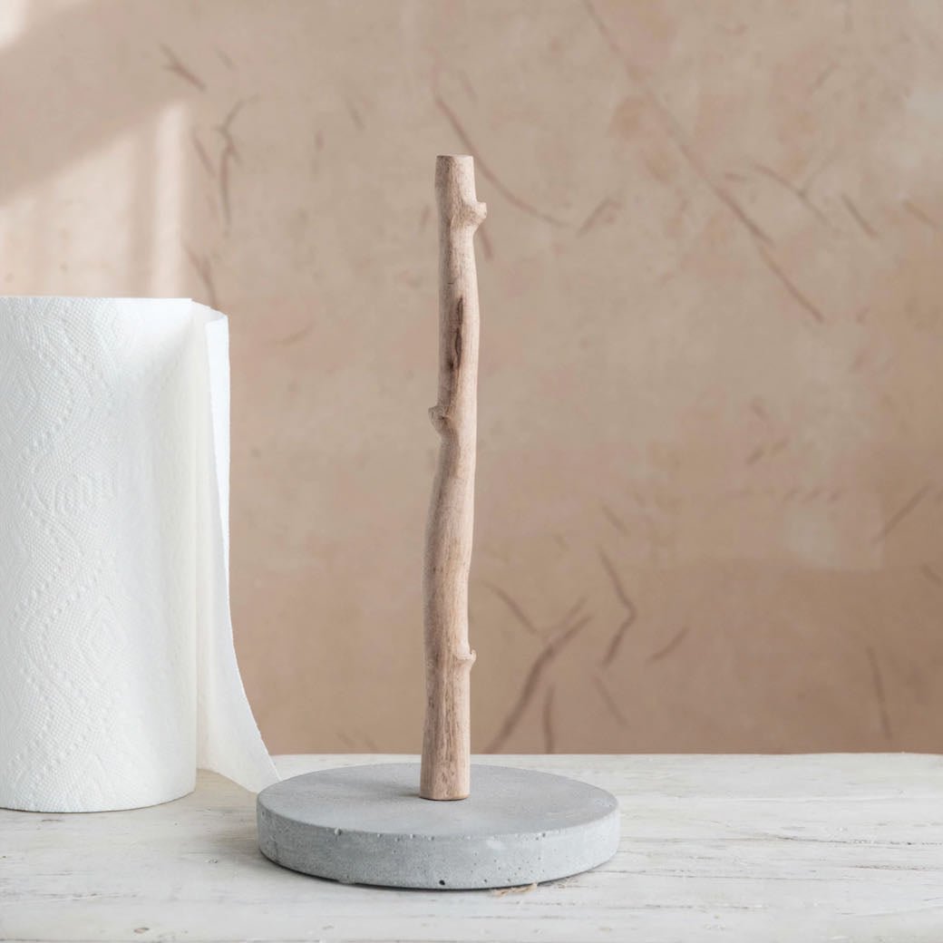 Cement & Mango Wood Paper Towel Holder - Marmalade Mercantile