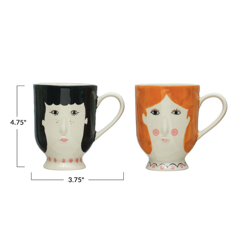 Charming Hand-Painted Coffee Mug w Face - Choice of Color/Style - Marmalade Mercantile
