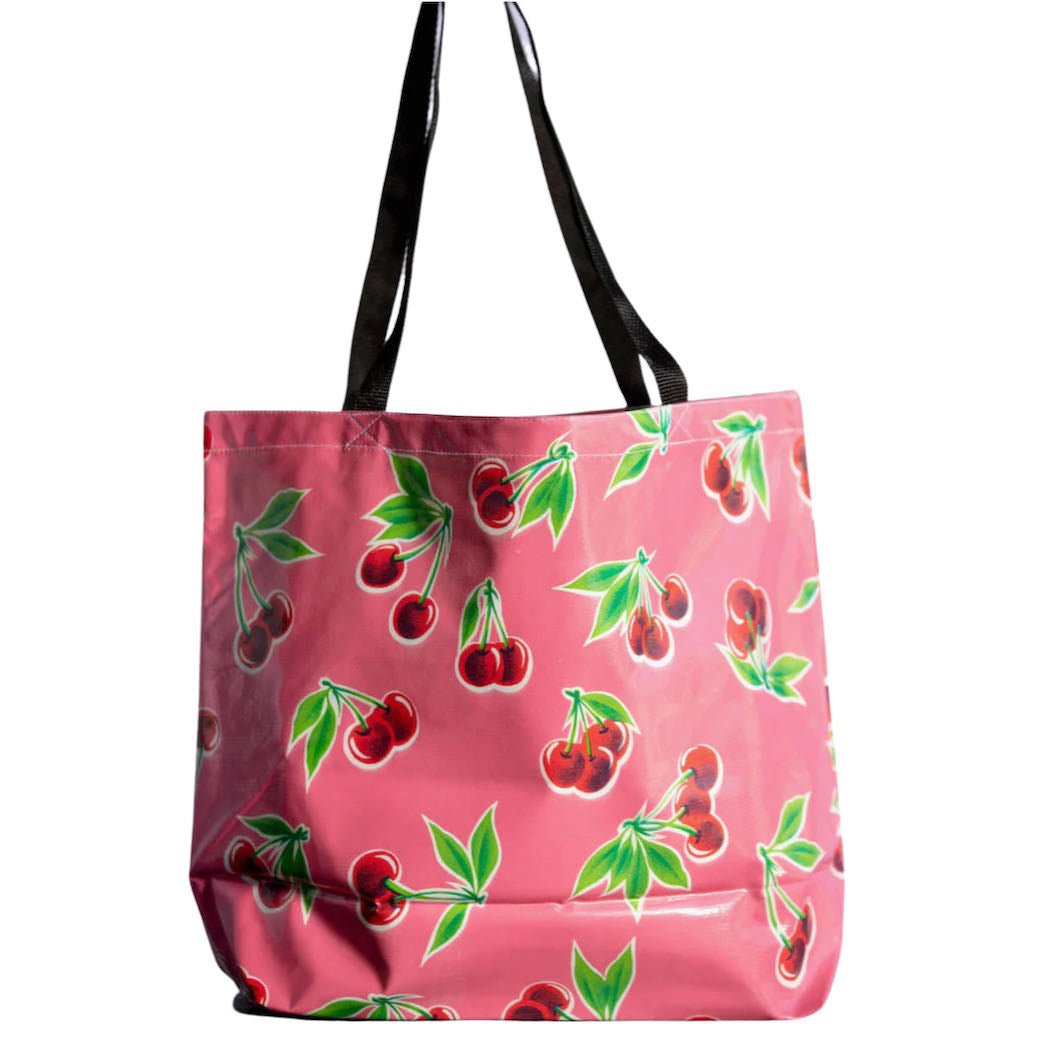 Cherries on Pink Oilcloth Large Market Tote - Marmalade Mercantile