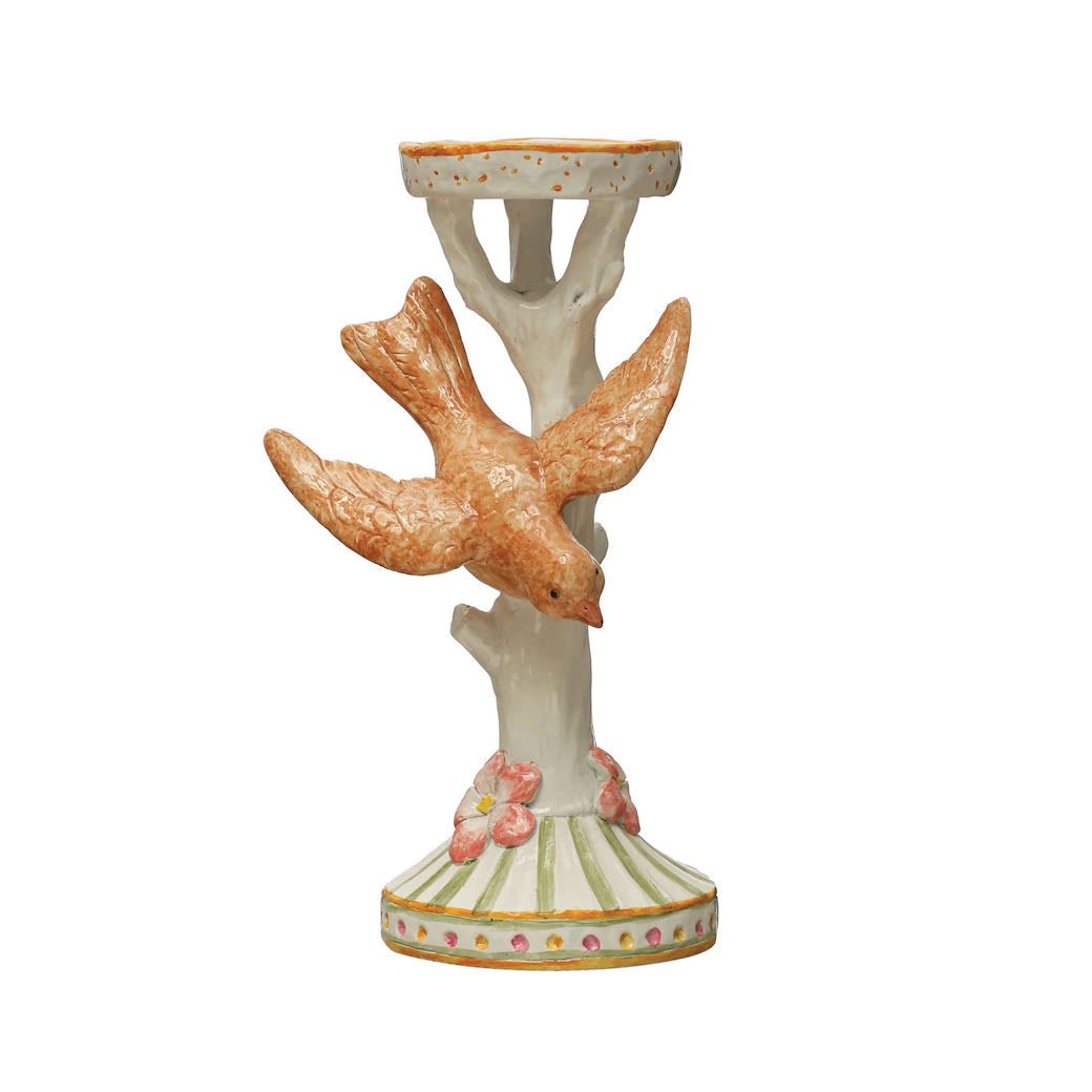 Colorful Hand-Painted Tree Pillar Holder with Bird - Marmalade Mercantile