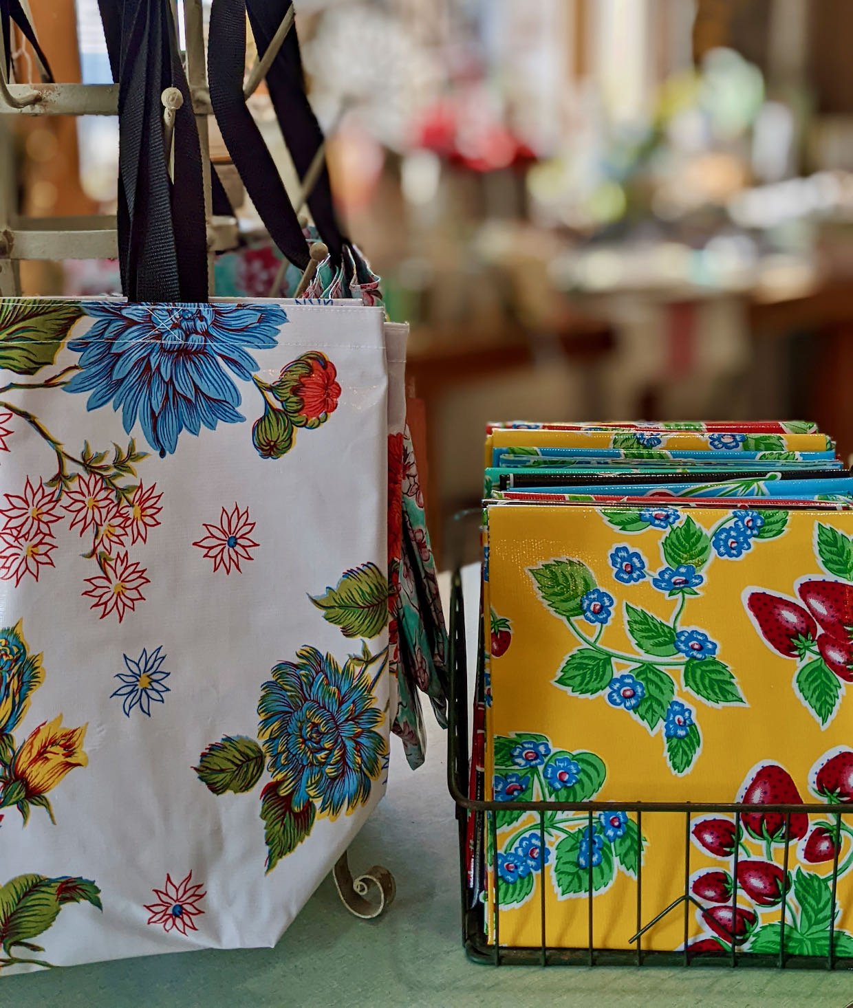 Colorful Mums on White Oilcloth Large Market Tote - Marmalade Mercantile