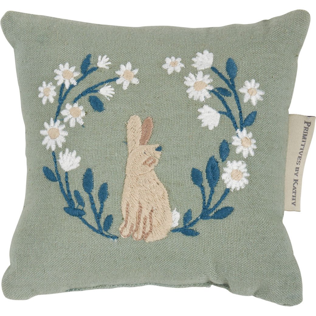 Cotton/Linen Mini Bunny Pillow with Embroidery - Marmalade Mercantile