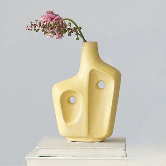  Matte Yellow Abstract Stoneware Vase - B
