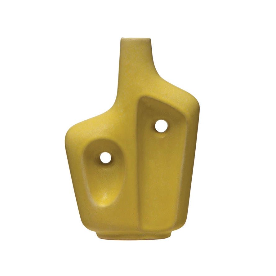  Matte Yellow Abstract Stoneware Vase - A