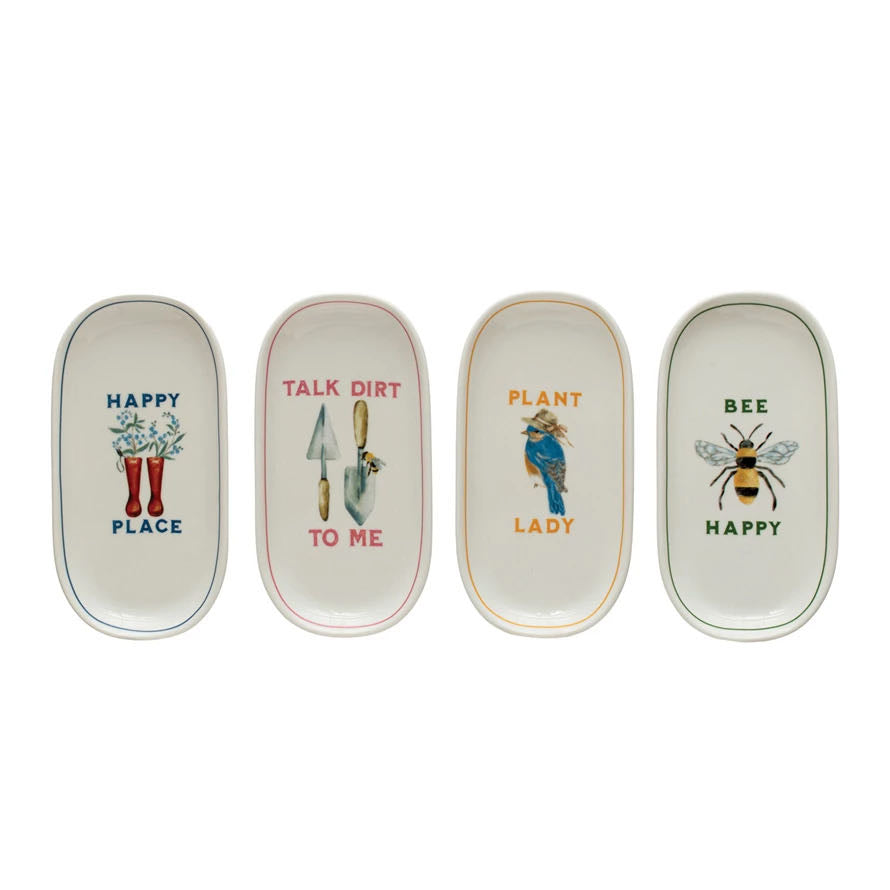 Set of Four Oval Mini Plates w Garden Themes - B