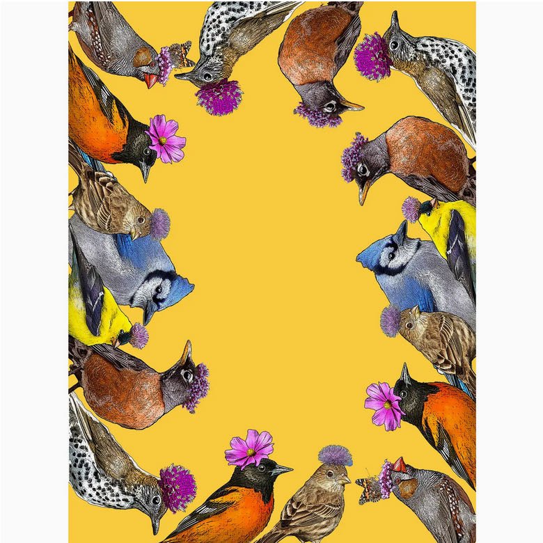 Fanciful Birds with Flower Hats Flour Sack Kitchen Towel - Marmalade Mercantile