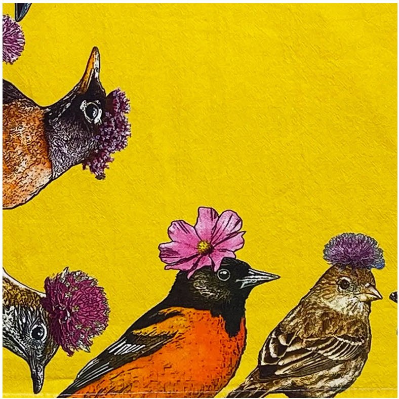 Fanciful Birds with Flower Hats Flour Sack Kitchen Towel - Marmalade Mercantile