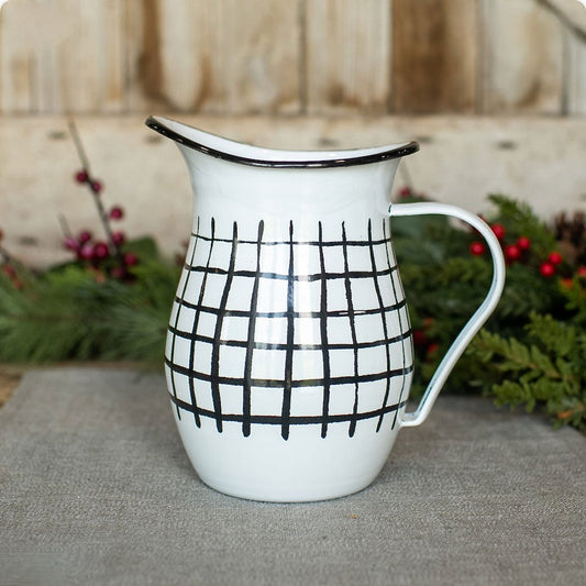 Farmhouse Enamelware Pitcher with Basket Weave Pattern - Marmalade Mercantile