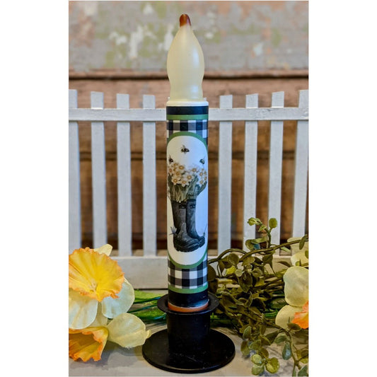 Garden Boots, Daffodils & Honey Bees LED Battery Operated Taper Candle - Marmalade Mercantile