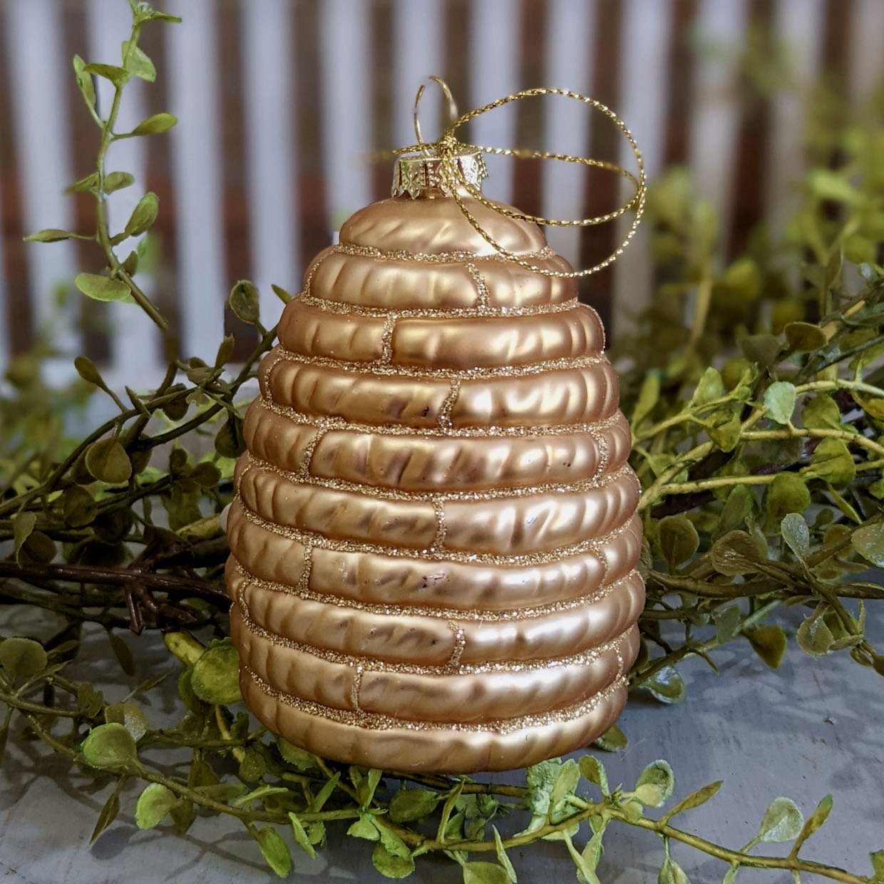 Glittered Glass Bee Hive Ornament - Marmalade Mercantile