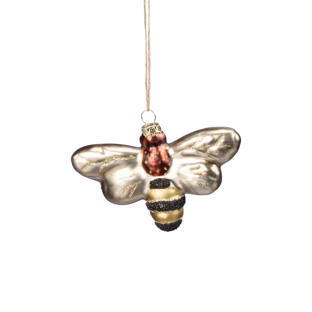 Glittery Glass Honey Bee Christmas Ornament - Marmalade Mercantile