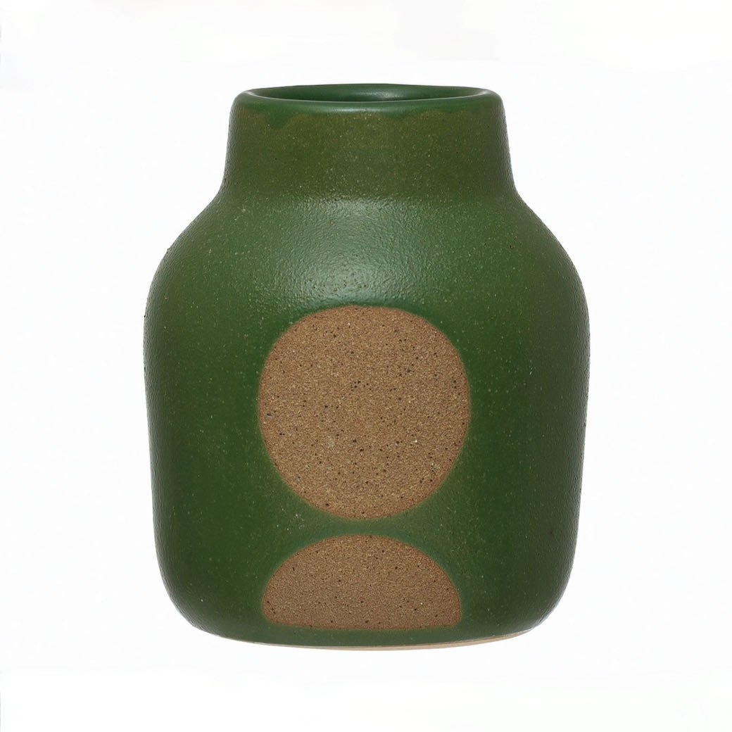 Gorgeous Green Stoneware Vase with Circle Design - Marmalade Mercantile
