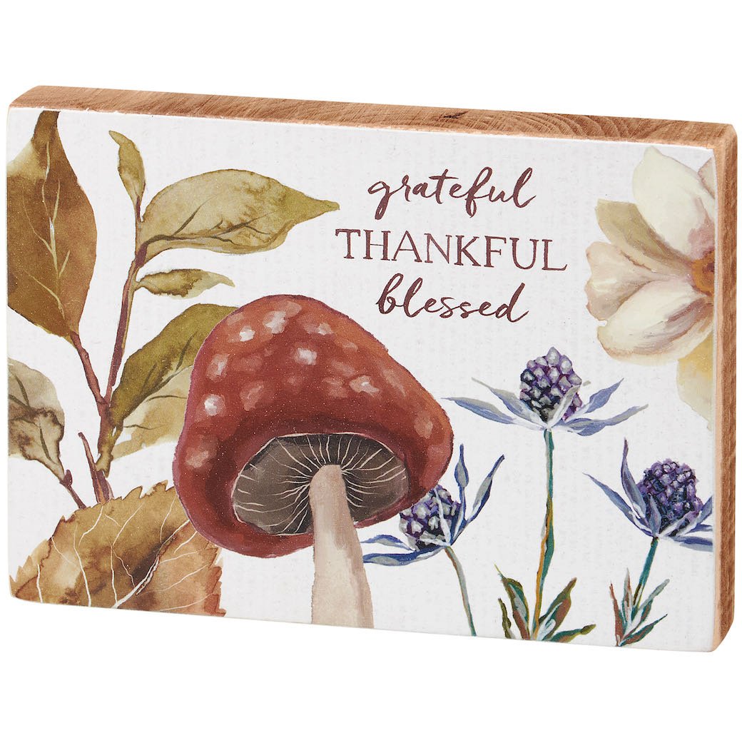 Grateful, Thankful, Blessed Cottage Core Block Sign - Marmalade Mercantile