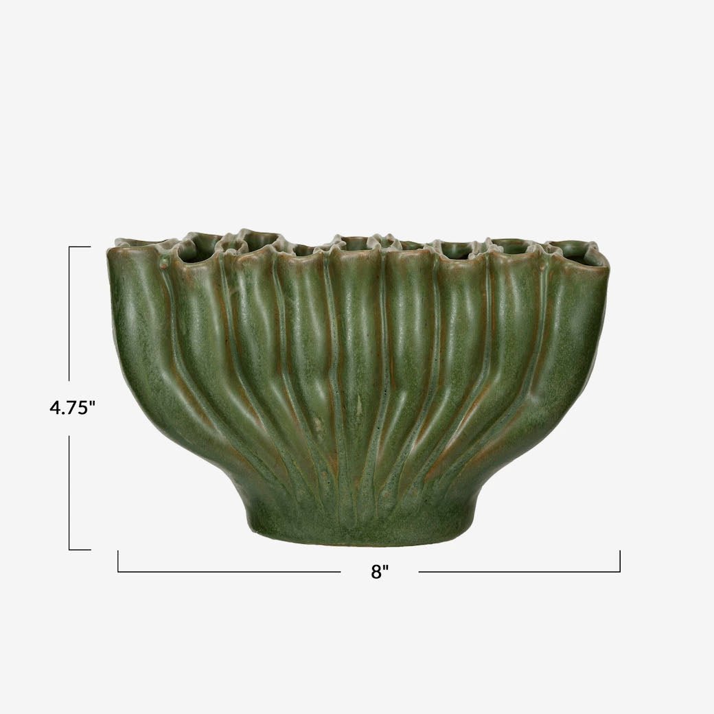 Green Fan-Shaped Stoneware Sculptural Vase - Marmalade Mercantile
