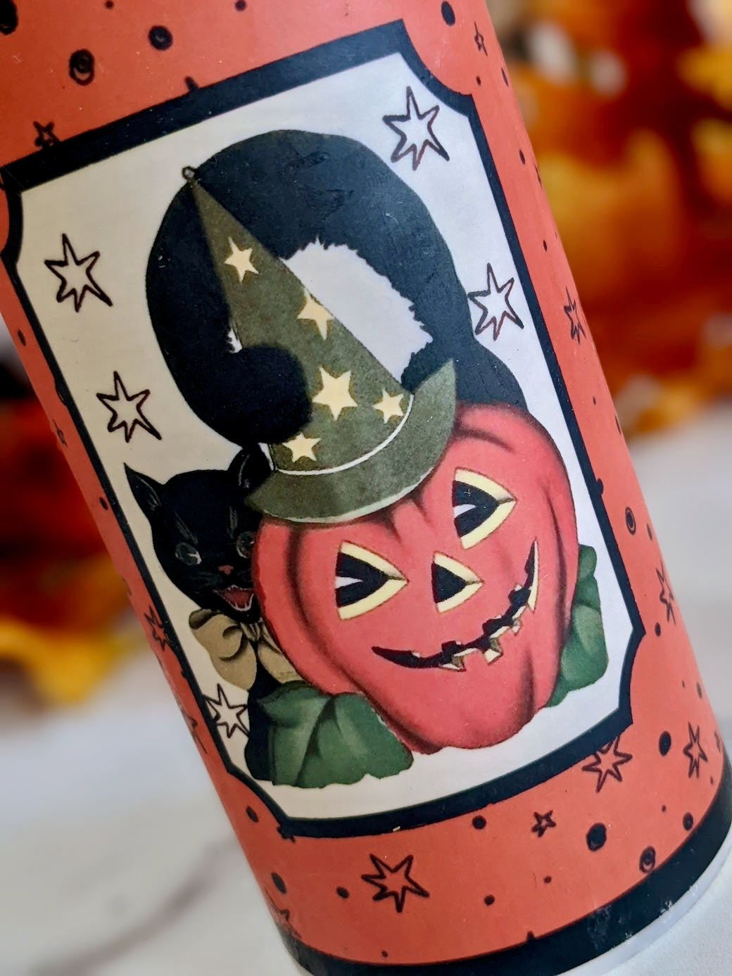 Halloween Jack 'O Lantern w Black Cat LED 6" Battery Pillar Candle - Marmalade Mercantile