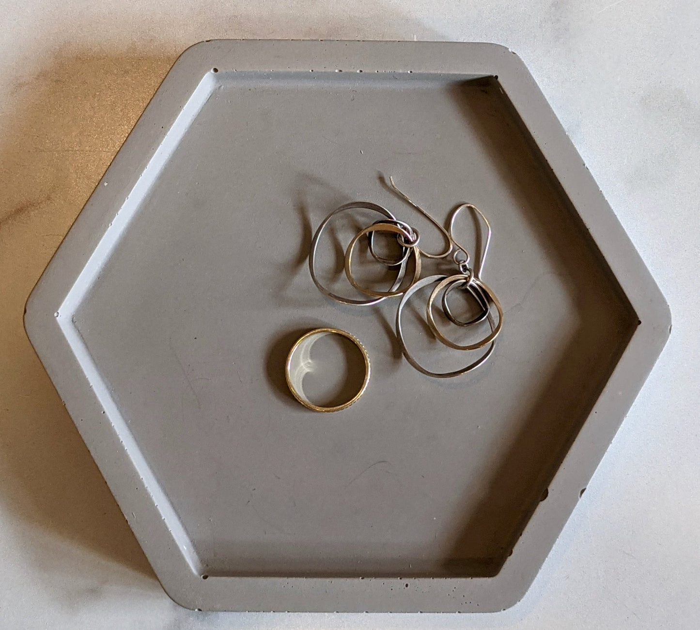 Hand-Cast Hexagon Jewelry Tray Hand-Poured Concrete - Marmalade Mercantile