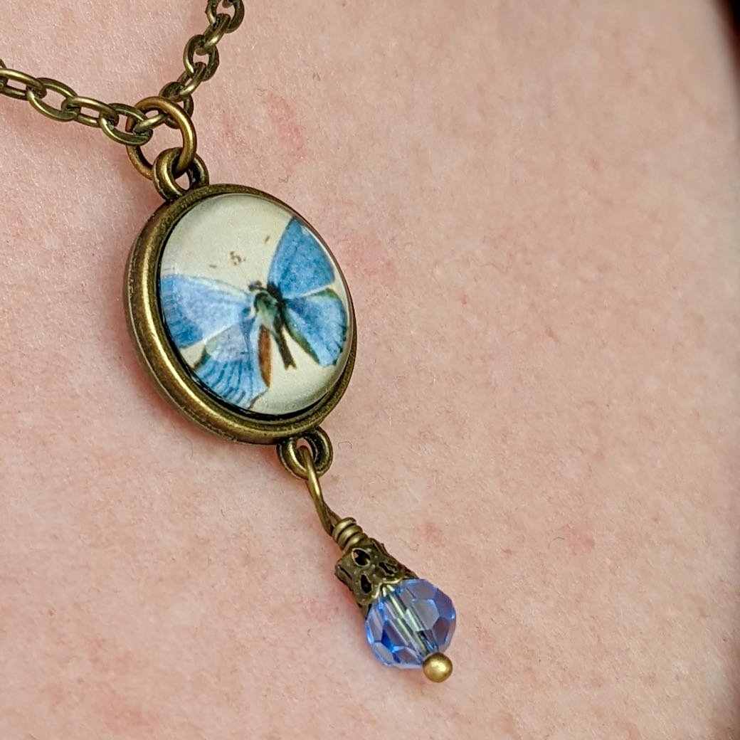 Hand-Made Victorian-Style Cottage Core Blue Butterfly Necklace - Marmalade Mercantile