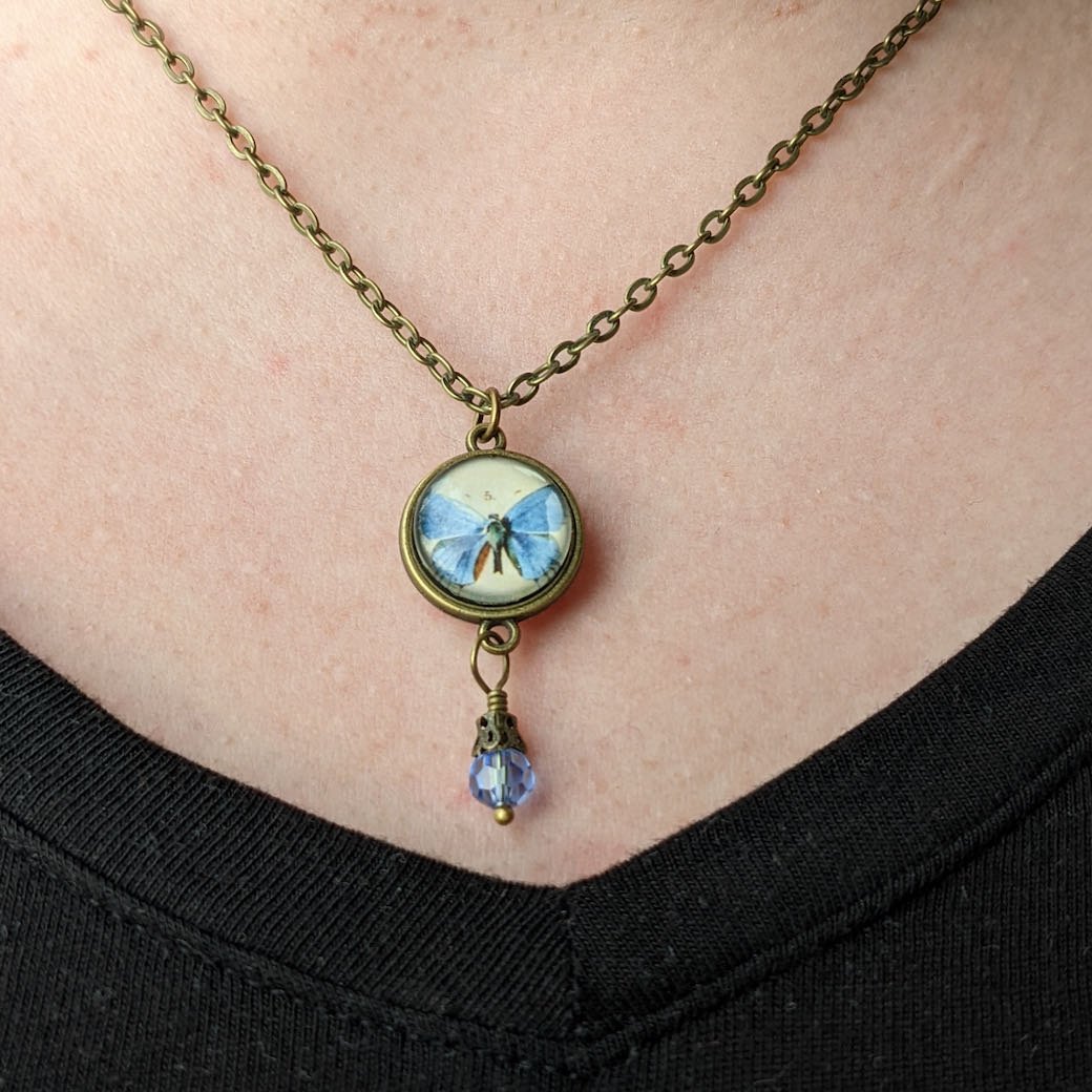 Hand-Made Victorian-Style Cottage Core Blue Butterfly Necklace - Marmalade Mercantile