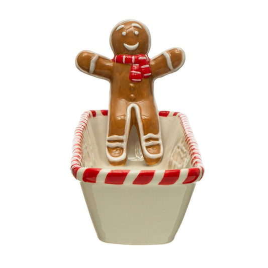 Hand-Painted Ceramic Cookie or Cracker Dish w Gingerbread Man - Marmalade Mercantile