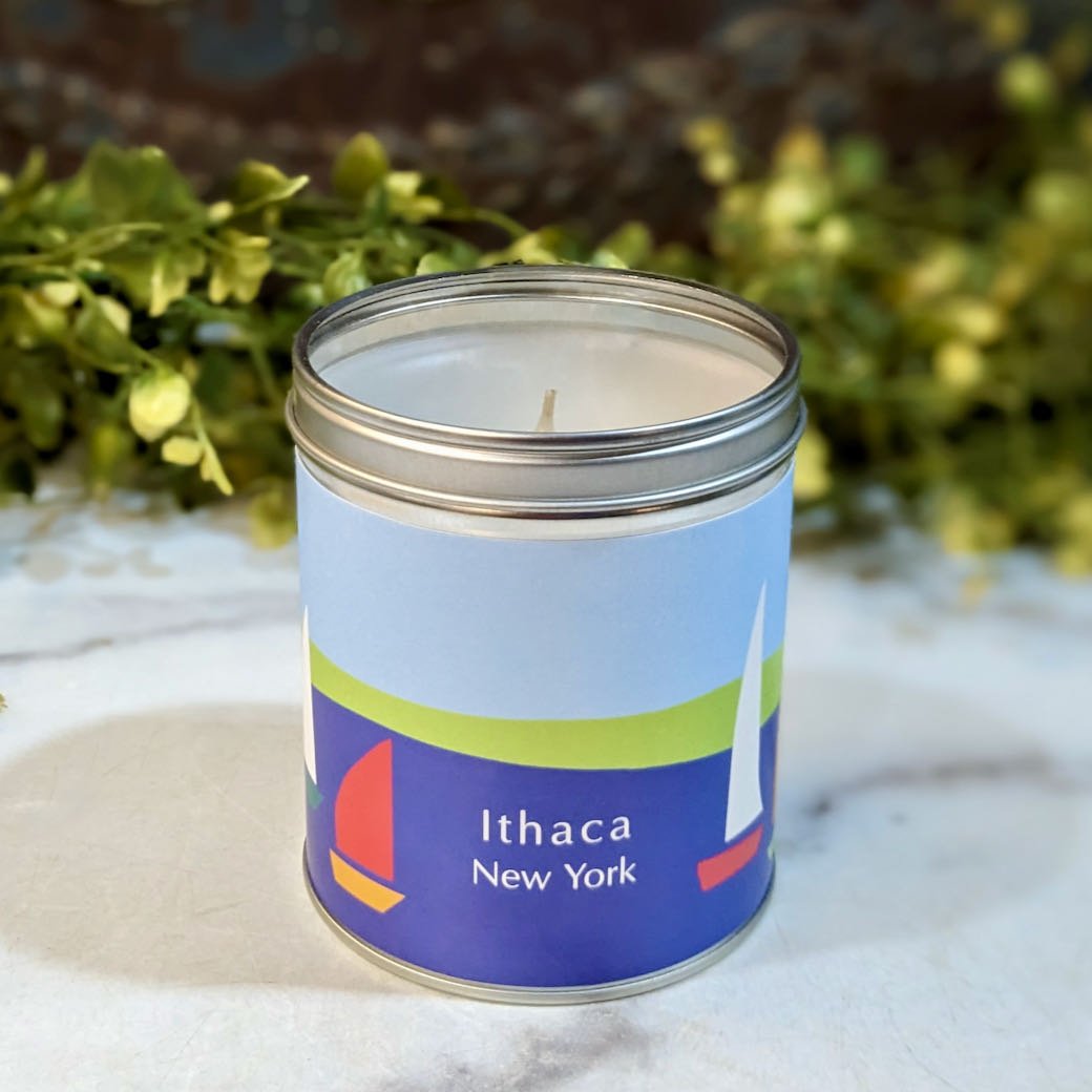 Hand-Poured Small Batch Scented Candle Ithaca, NY Sailboats (Ocean Scent) - Marmalade Mercantile