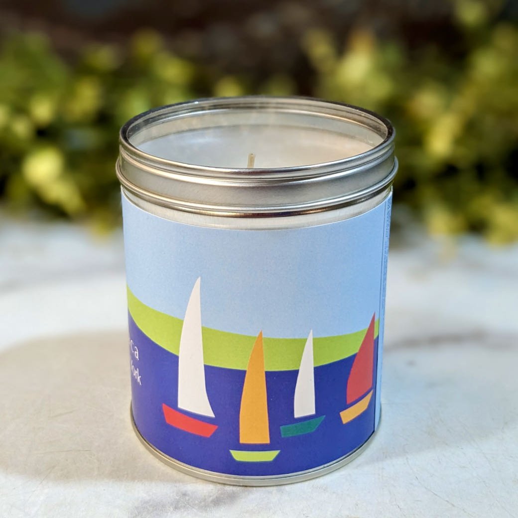 Hand-Poured Small Batch Scented Candle Ithaca, NY Sailboats (Ocean Scent) - Marmalade Mercantile