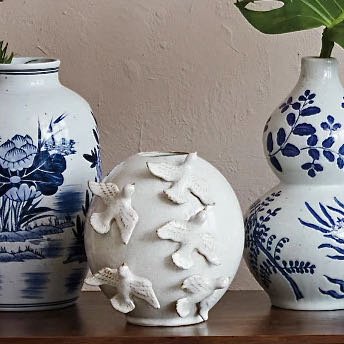 Handmade Stoneware Vase with Birds - Marmalade Mercantile