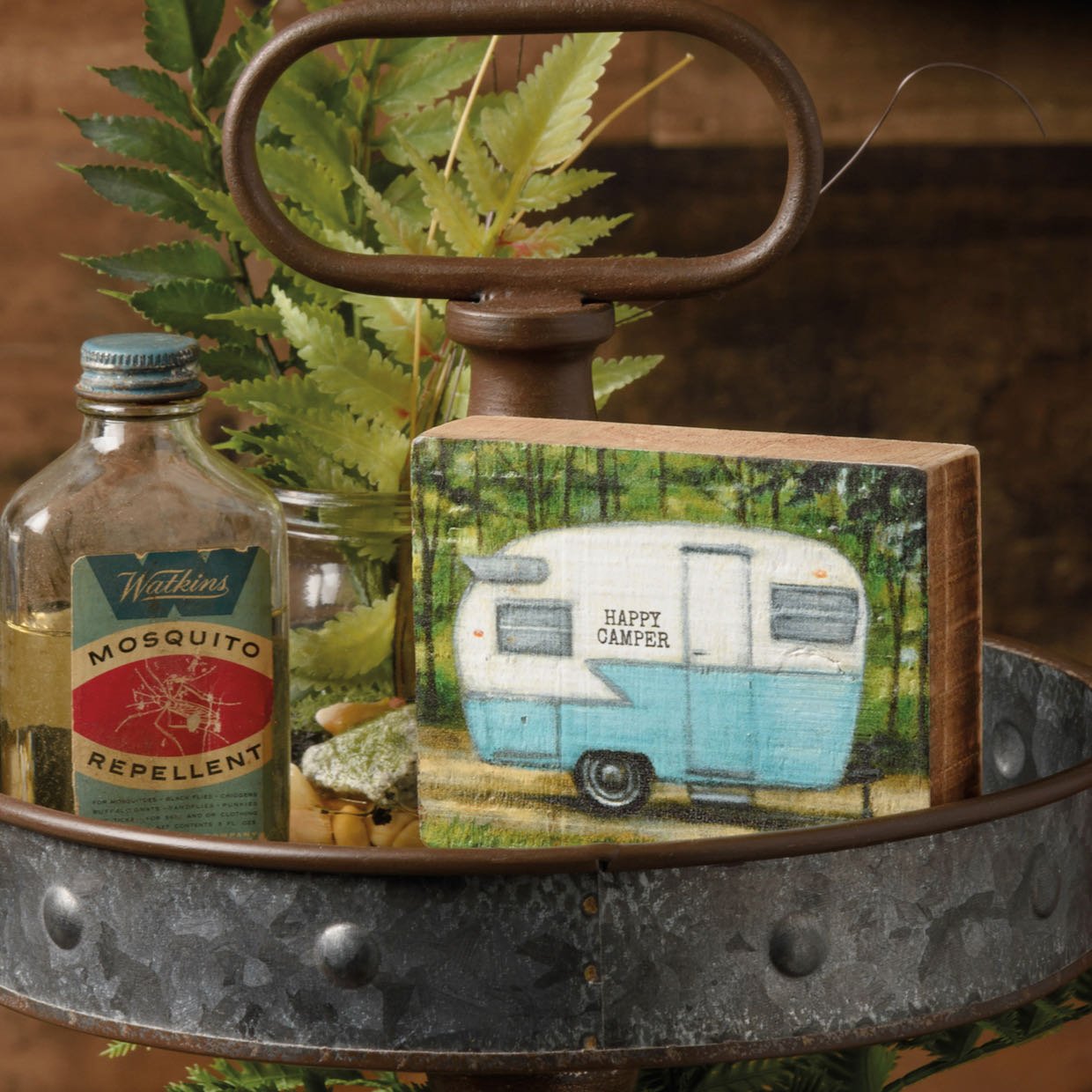 Happy Camper Rustic Wooden Block Sign Vintage Canned Ham Travel Trailer - Marmalade Mercantile