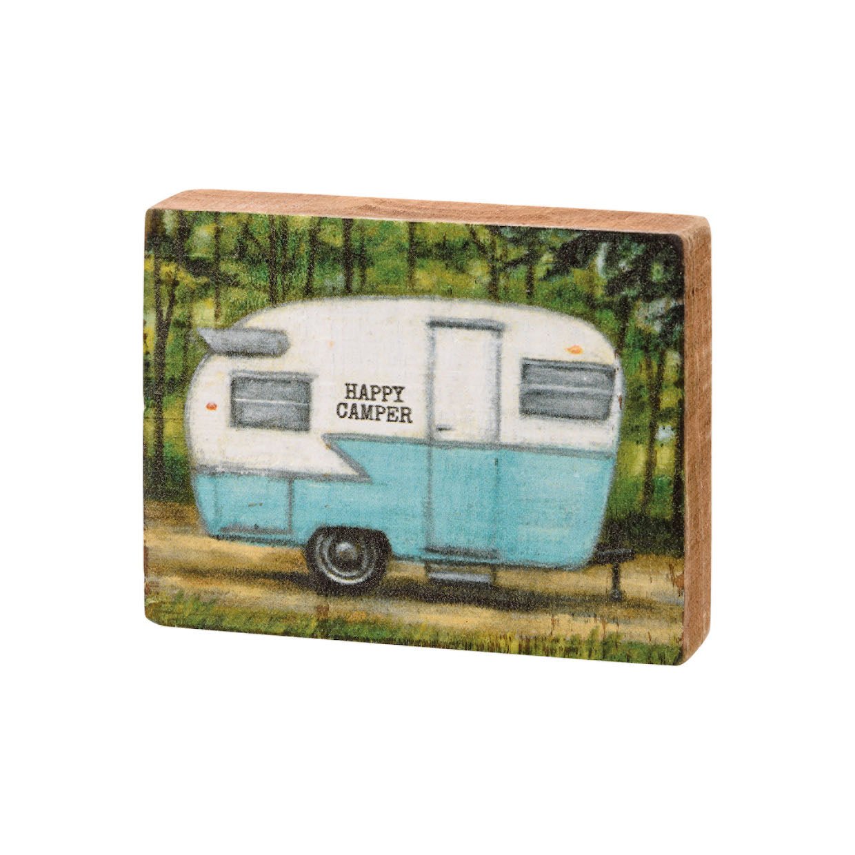 Happy Camper Rustic Wooden Block Sign Vintage Canned Ham Travel Trailer - Marmalade Mercantile
