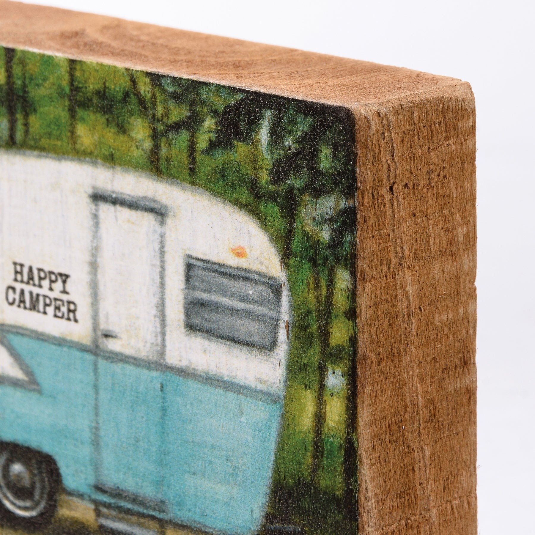 Happy Camper Rustic Wooden Block Sign Vintage Canned Ham Travel Trailer - Marmalade Mercantile