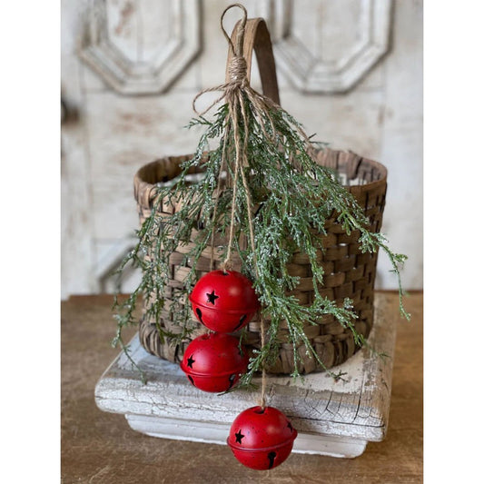 Ice Glazed Cedar Wall or Door Hanging w Red Jingle Bells - Marmalade Mercantile